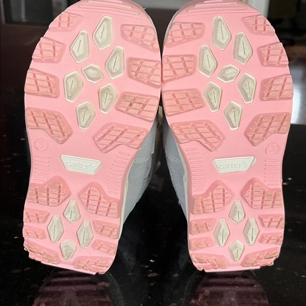 Girls Carter's Snow Boots - Pink and White with Gray Polka Dot
